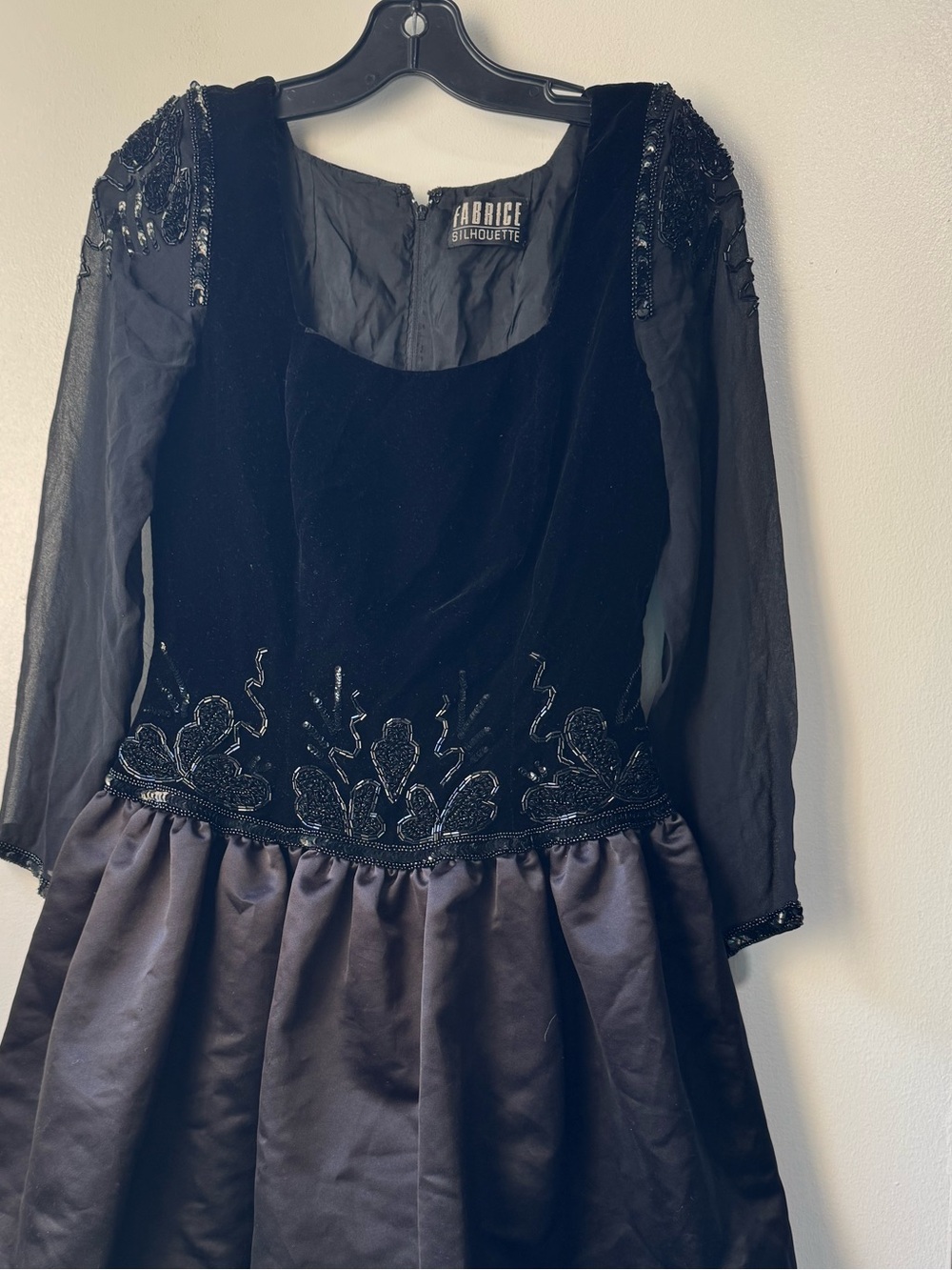 Vintage 80’s Fabrice New York Party Black Beaded Sheer Mini Dress - Picture 4 of 16